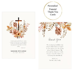 Herbstblumen und Kreuz Römisch-katholische Trauerf Dankeskarte