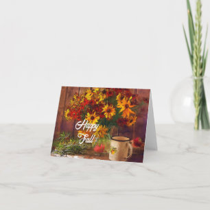 Herbstblumen und Tasse mit anpassbarem Text Karte