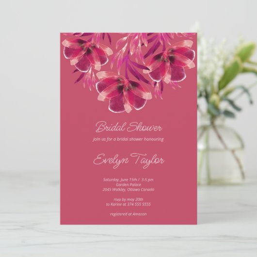 Herbstblumen, Viva Magenta Brautparty Einladung (Stehend Vorderseite)