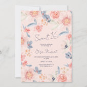 Herbstblumenbohu pinkblaue Aquarellfarbe Süß 16 Einladung (Vorderseite)