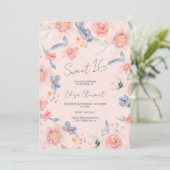 Herbstblumenbohu pinkblaue Aquarellfarbe Süß 16 Einladung (Stehend Vorderseite)