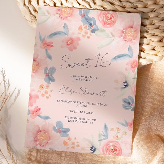 Herbstblumenbohu pinkblaue Aquarellfarbe Süß 16 Einladung