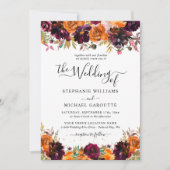 Herbstblumenbrurnt Orange Gold Glitzer Hochzeit Einladung (Vorderseite)