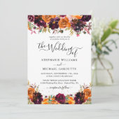 Herbstblumenbrurnt Orange Gold Glitzer Hochzeit Einladung (Stehend Vorderseite)