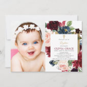 Herbstblumenburgund Goldgräber Taufe Foto Einladung (Vorderseite)