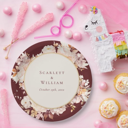 Herbstblumenburgunder-CremeWedding Pappteller (Party)