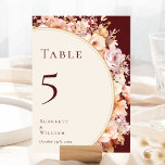 Herbstblumenburgunder-CremeWedding Tischnummer<br><div class="desc">Dieses im Herbst blumenburgundy Creme Tischnummer Design ist ein traumhaftes Ensemble, das das Wesen des Vintagen Charmes und der modernen Eleganz verkörpert. Mit Herbstfloralen und Blätter in Herbstfarben, mit goldenem geometrischem Ränder versehen, bietet unser Design eine einfache, aber fesselnde Ästhetik, die perfekt für Ihre Sommer- oder Herbstfeier geeignet ist. Vor...</div>