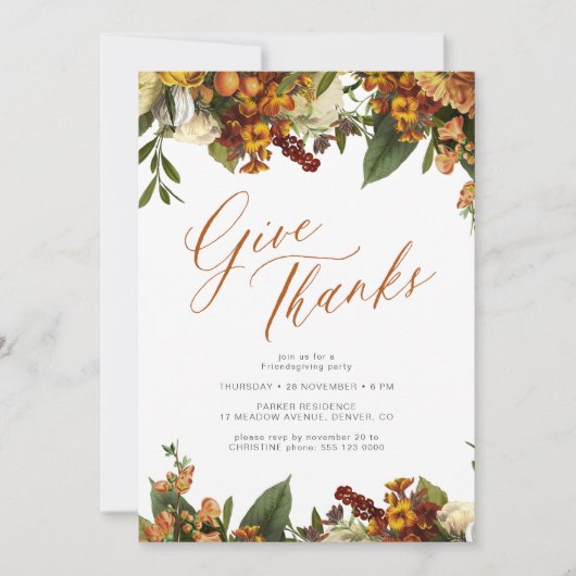 Herbstblumengeschmücktes Erntedank Einladung (Vorderseite)