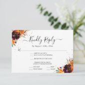 Herbstblumengolden Glitzer Burnt Orange Wedding Begleitkarte (Stehend Vorderseite)