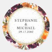 Herbstblumengoldene Glitzer Hochzeit Runder Aufkleber (Vorderseite)