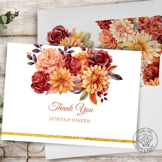 Herbstblumenhochzeit Dankeskarte