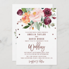 Herbstblumenhochzeit - Rose Gold Light Typografy Einladung
