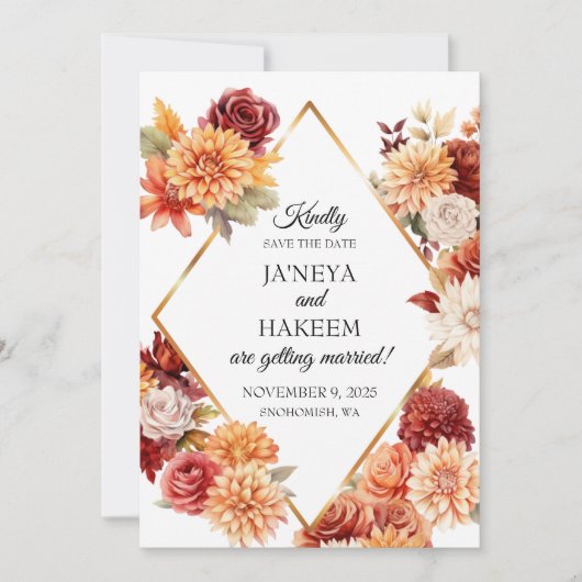 Herbstblumenhochzeit Save The Date (Vorderseite)