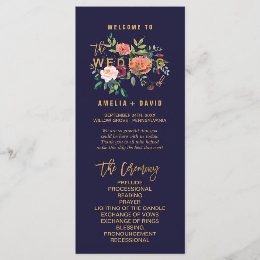 Herbstblumenhochzeitprogramm Programm (Vorderseite)