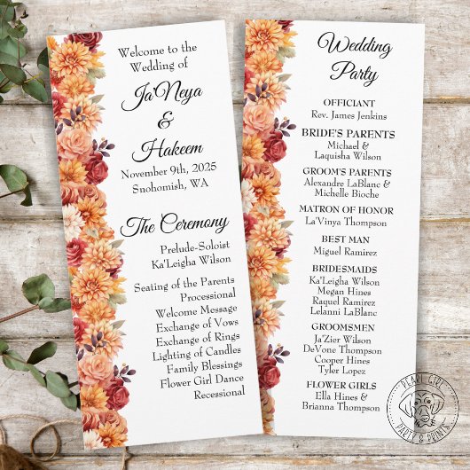 Herbstblumenhochzeitprogramm Programm