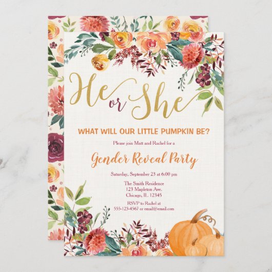 Herbstblumenkürbis Einladung (Vorne/Hinten)