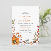 Herbstblumenkürbis Hochzeit Ankündigung (Stehend Vorderseite)