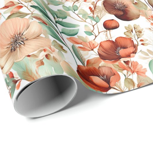 Herbstblumenmuster Geschenkpapier (Rolleneckpunkt)