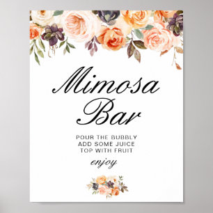 Herbstblumenschild Mimosa Brautparty Bar Poster