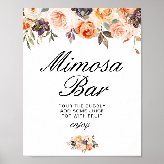 Herbstblumenschild Mimosa Brautparty Bar Poster (Vorne)