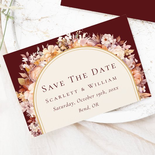 Herbstblumenzeremonie auf der Creme Save The Date