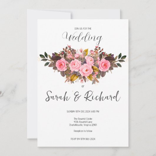 Herbstblush Rosa Rustikale Hochzeit im Herbst Einladung (Vorderseite)