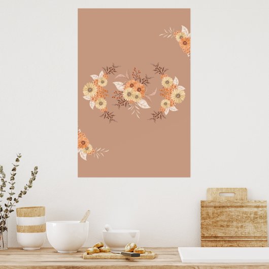 Herbstblüte - Beige und orangefarbene Kunst Poster (Küche)