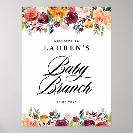 Herbstblüten floral Baby Brunch Willkommen Poster (Vorne)