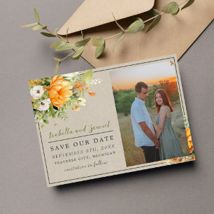 Herbstblüten floraler Fall Grüne Orange Hochzeit Save The Date