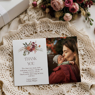 Herbstblüten-Kürbis-Foto-Baby-Party Dankeskarte