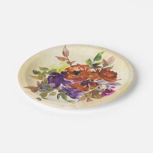 Herbstblütenblütenblauer Lila Blauer Brunnenblauer Pappteller (Schrägansicht)