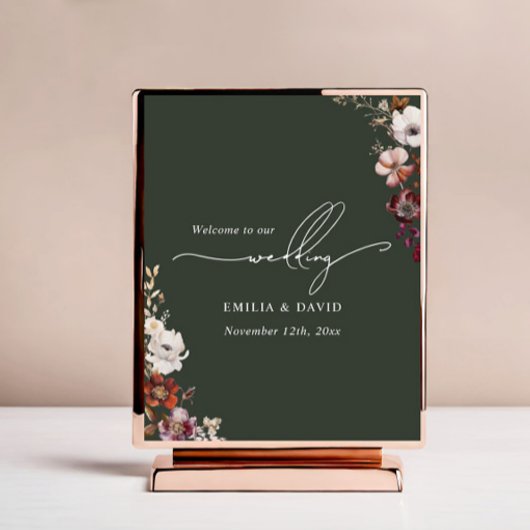 Herbstblütenblütenfarbige Grünkalligrafie-Hochzeit Poster