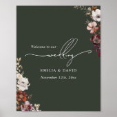 Herbstblütenblütenfarbige Grünkalligrafie-Hochzeit Poster (Vorne)