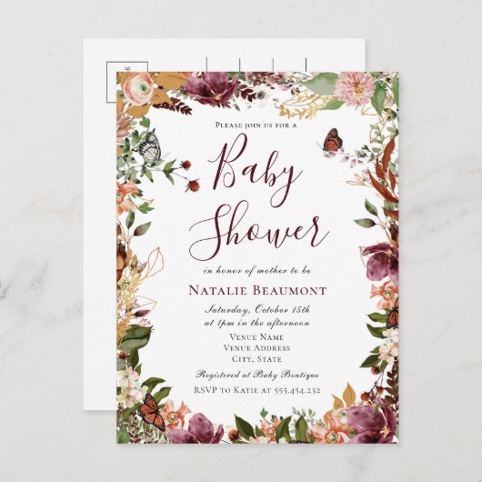 Herbstblütendusche Einladungspostkarte (Vorne/Hinten)