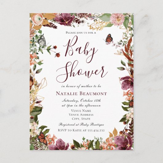 Herbstblütendusche Einladungspostkarte (Vorderseite)