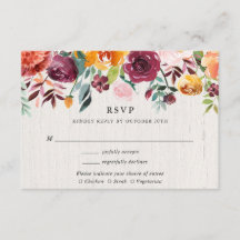 Herbstblütenfarbe rustikale Hochzeit RSVP