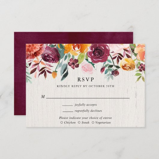 Herbstblütenfarbe rustikale Hochzeit RSVP Begleitkarte (Vorne/Hinten)