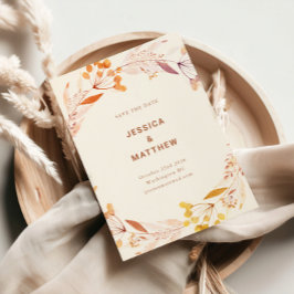 Herbstblütenfarbenfrohe Hochzeit von Boho Save The Date