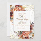 Herbstblütengolden Glitzer 75. Geburtstag Einladung (Vorderseite)