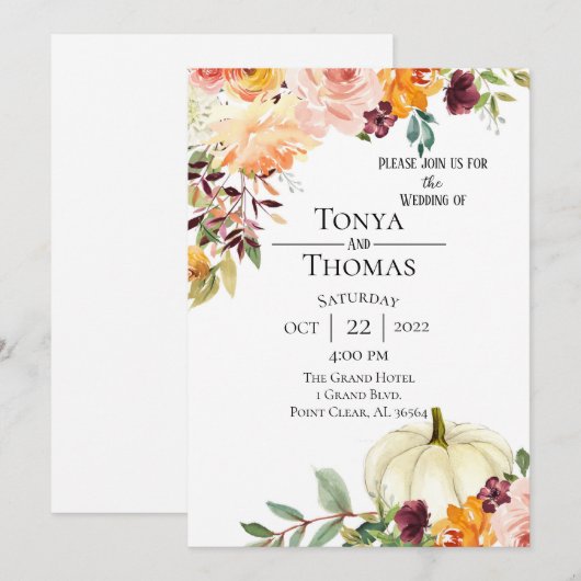 Herbstblütenhochzeit Einladung (Vorne/Hinten)