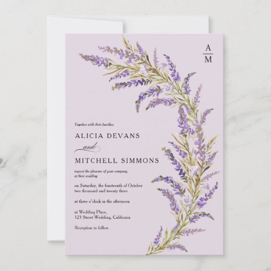 Herbstblütenhochzeit Lavender Herbst Einladung (Vorderseite)