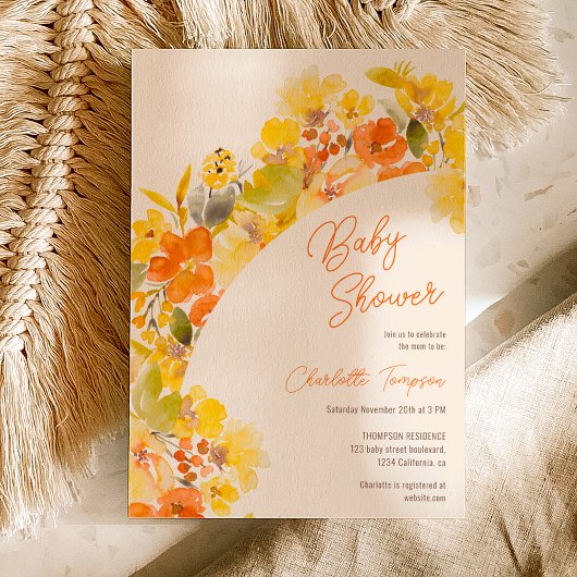 Herbstbohgelbe Blumen Drehbuch Babydusche Einladung