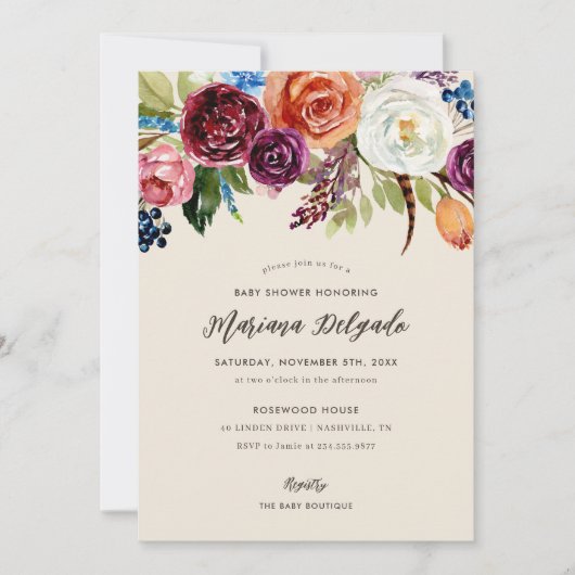 Herbstboho Blooms Kinderdusche Einladung (Vorderseite)