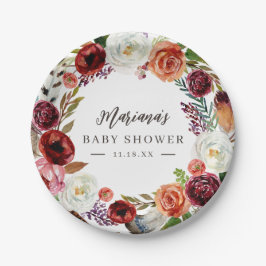 Herbstboho blubt Personalisierte Babydusche Pappteller