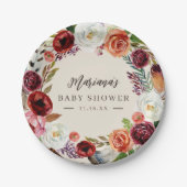 Herbstboho blubt Personalisierte Babydusche Pappteller (Vorderseite)