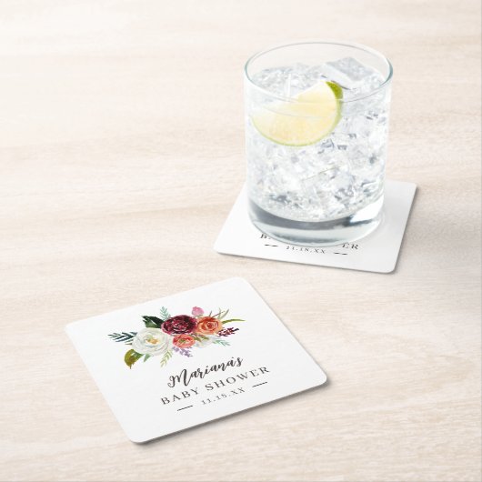 Herbstboho blubt Personalisierte Babydusche Rechteckiger Pappuntersetzer (Vor Ort)