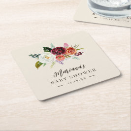 Herbstboho blubt Personalisierte Babydusche Rechteckiger Pappuntersetzer