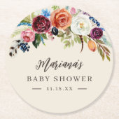 Herbstboho blubt Personalisierte Babydusche Runder Pappuntersetzer (Vorderseite)