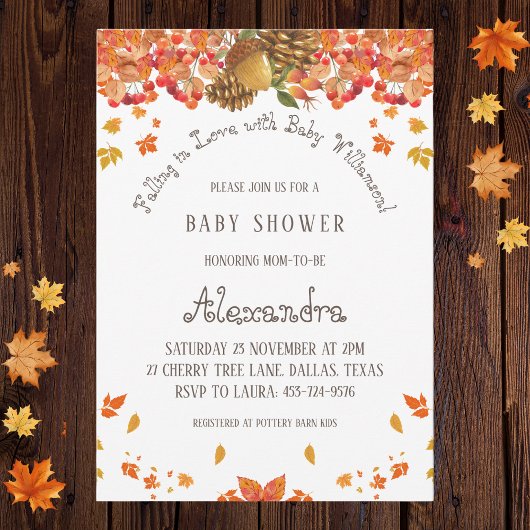 Herbstboho Floral Fallend in Liebe Baby Shower Inv Einladung