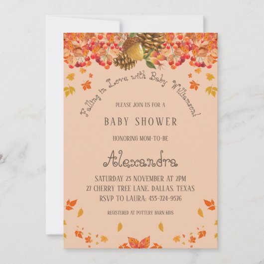 Herbstboho Floral Fallend in Liebe Kinderdusche Einladung (Vorderseite)